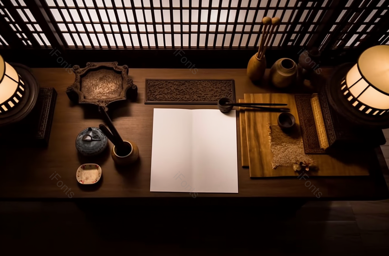 深棕色古风书桌桌面笔纸油墨场景俯视摄影,高清,摄影图,摄影图片,图片大全,摄影图免费下载